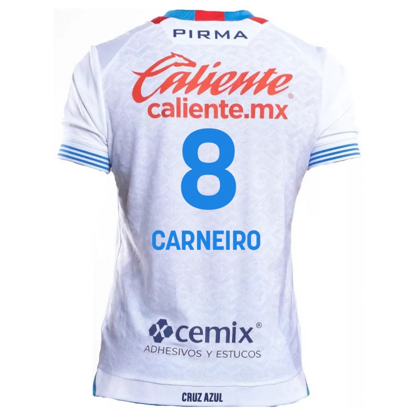 Gyermek Gonzalo Carneiro #8 Fehér Kék Idegenbeli Jersey 2024/25 Mez Póló Ing