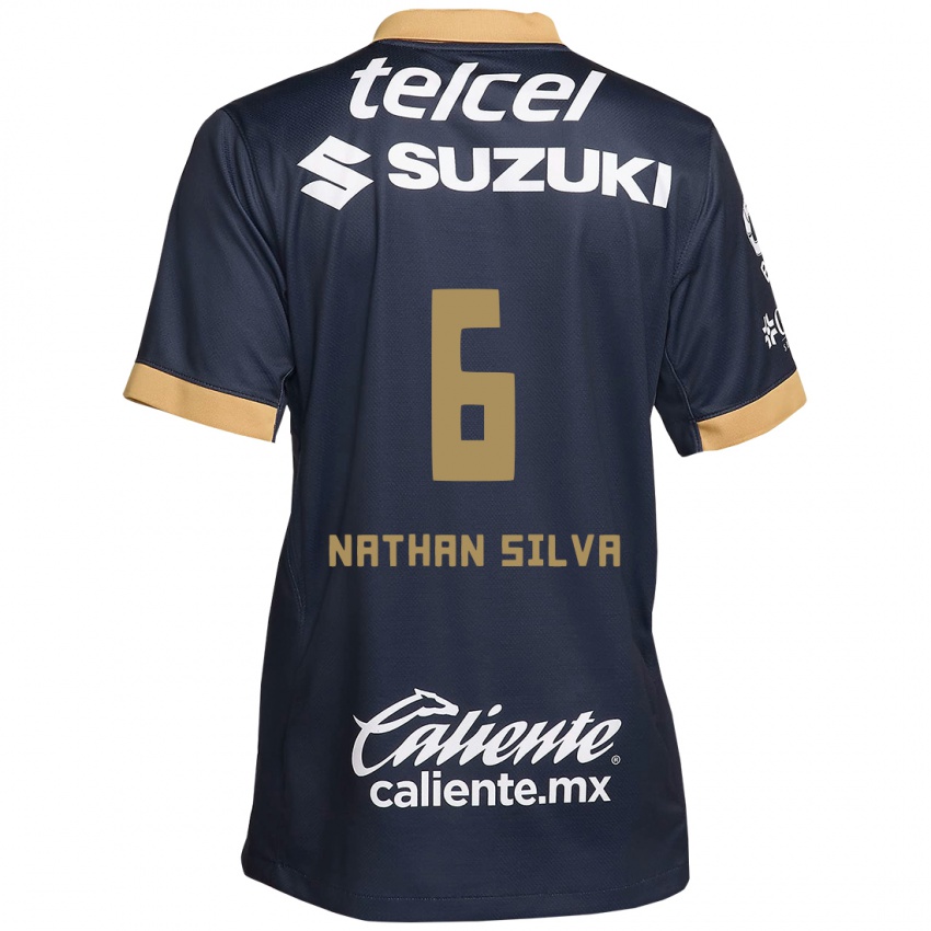 Gyermek Nathan Silva #6 Obszidián Arany Fehér Idegenbeli Jersey 2024/25 Mez Póló Ing