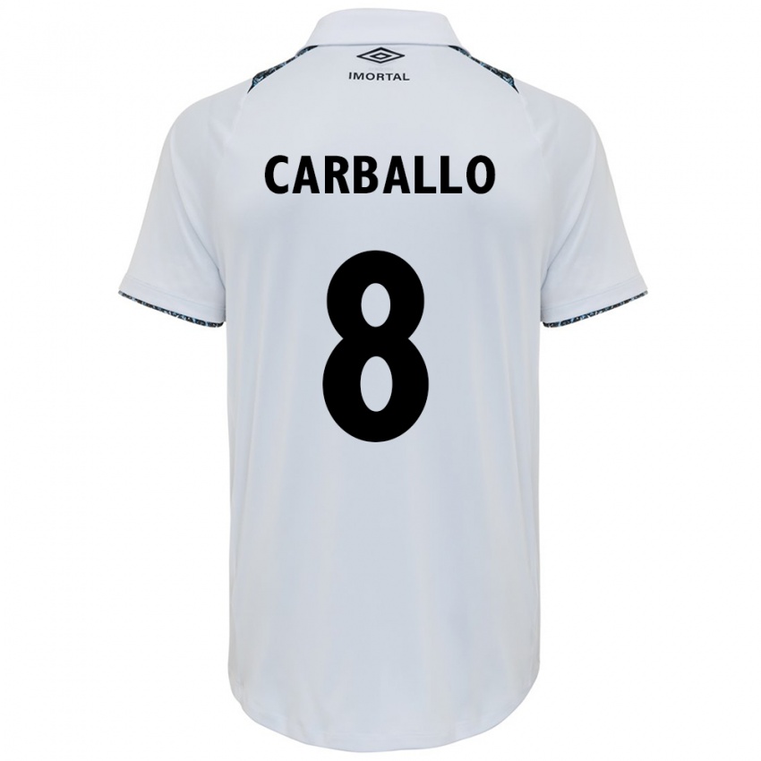 Gyermek Felipe Carballo #8 Fehér Kék Idegenbeli Jersey 2024/25 Mez Póló Ing