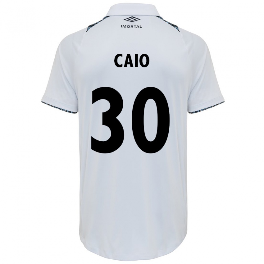 Gyermek Rodrigo Caio #30 Fehér Kék Idegenbeli Jersey 2024/25 Mez Póló Ing