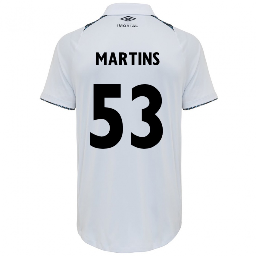 Gyermek Gustavo Martins #53 Fehér Kék Idegenbeli Jersey 2024/25 Mez Póló Ing