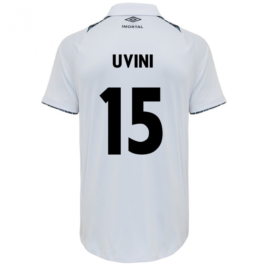 Gyermek Bruno Uvini #15 Fehér Kék Idegenbeli Jersey 2024/25 Mez Póló Ing