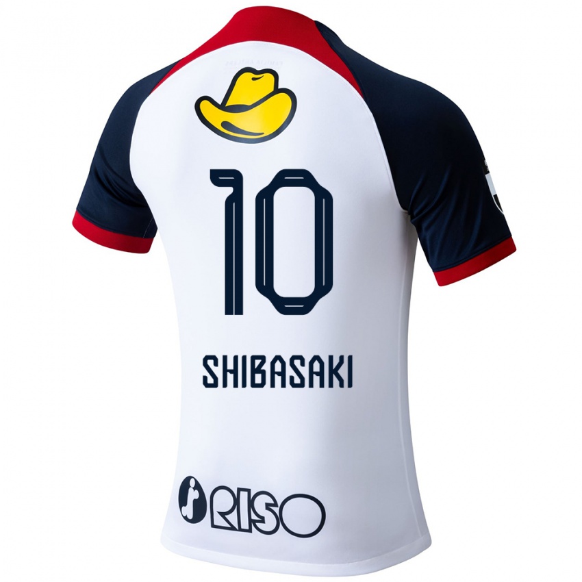 Gyermek Gaku Shibasaki #10 Fehér Kék Piros Idegenbeli Jersey 2024/25 Mez Póló Ing