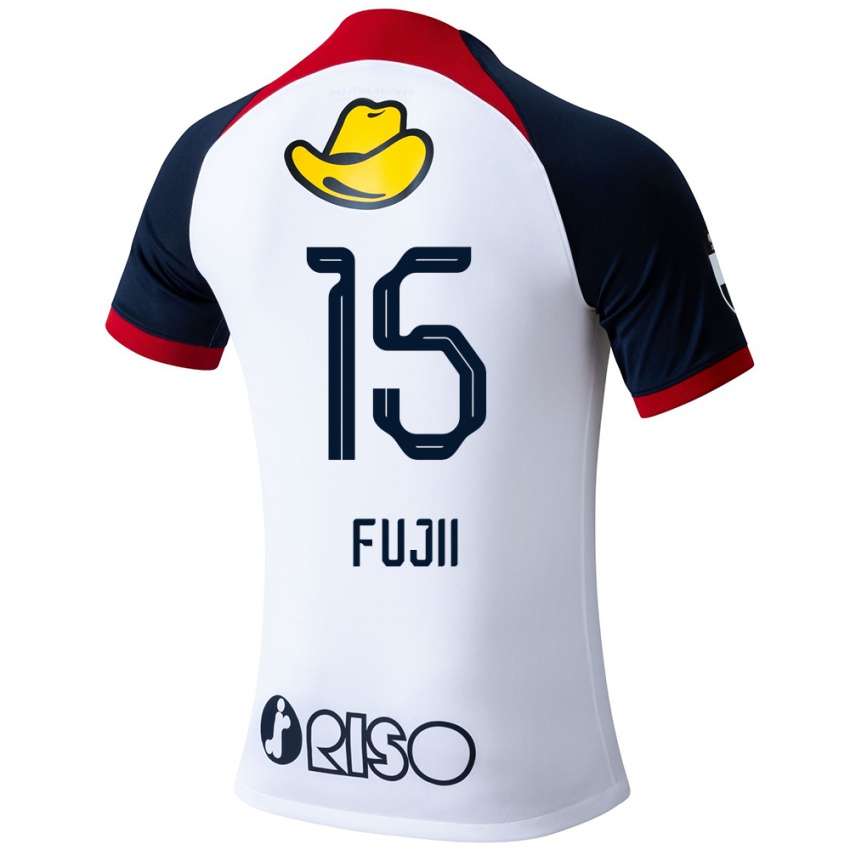 Gyermek Tomoya Fujii #15 Fehér Kék Piros Idegenbeli Jersey 2024/25 Mez Póló Ing