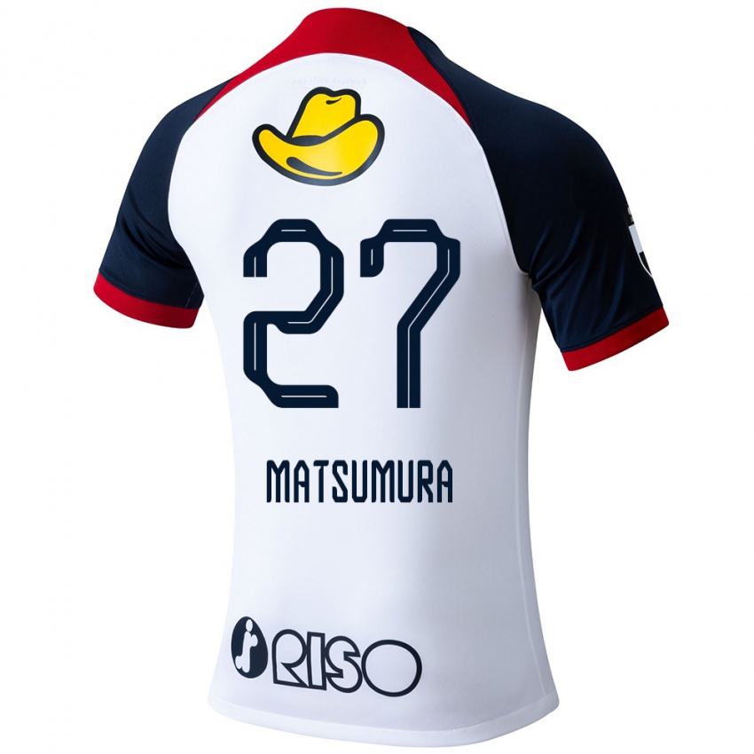 Gyermek Yuta Matsumura #27 Fehér Kék Piros Idegenbeli Jersey 2024/25 Mez Póló Ing