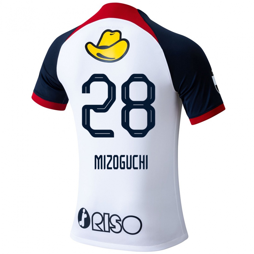 Gyermek Shuhei Mizoguchi #28 Fehér Kék Piros Idegenbeli Jersey 2024/25 Mez Póló Ing