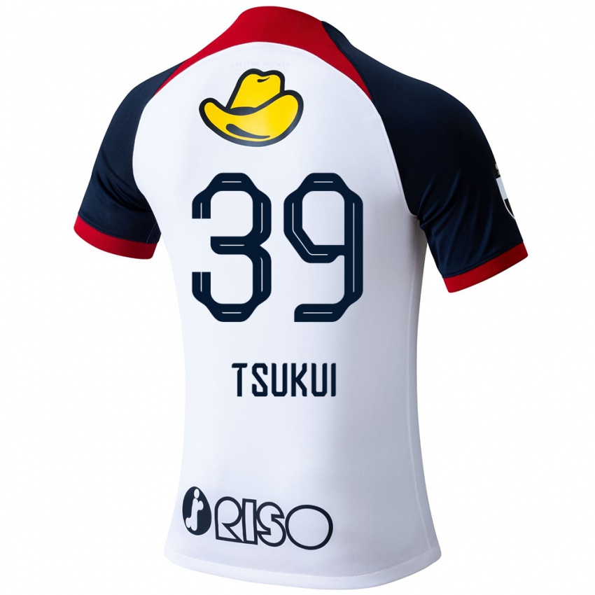 Gyermek Keisuke Tsukui #39 Fehér Kék Piros Idegenbeli Jersey 2024/25 Mez Póló Ing