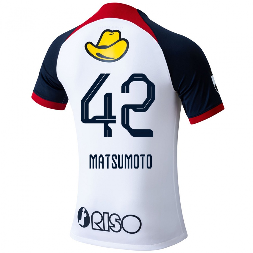 Gyermek Haruto Matsumoto #42 Fehér Kék Piros Idegenbeli Jersey 2024/25 Mez Póló Ing