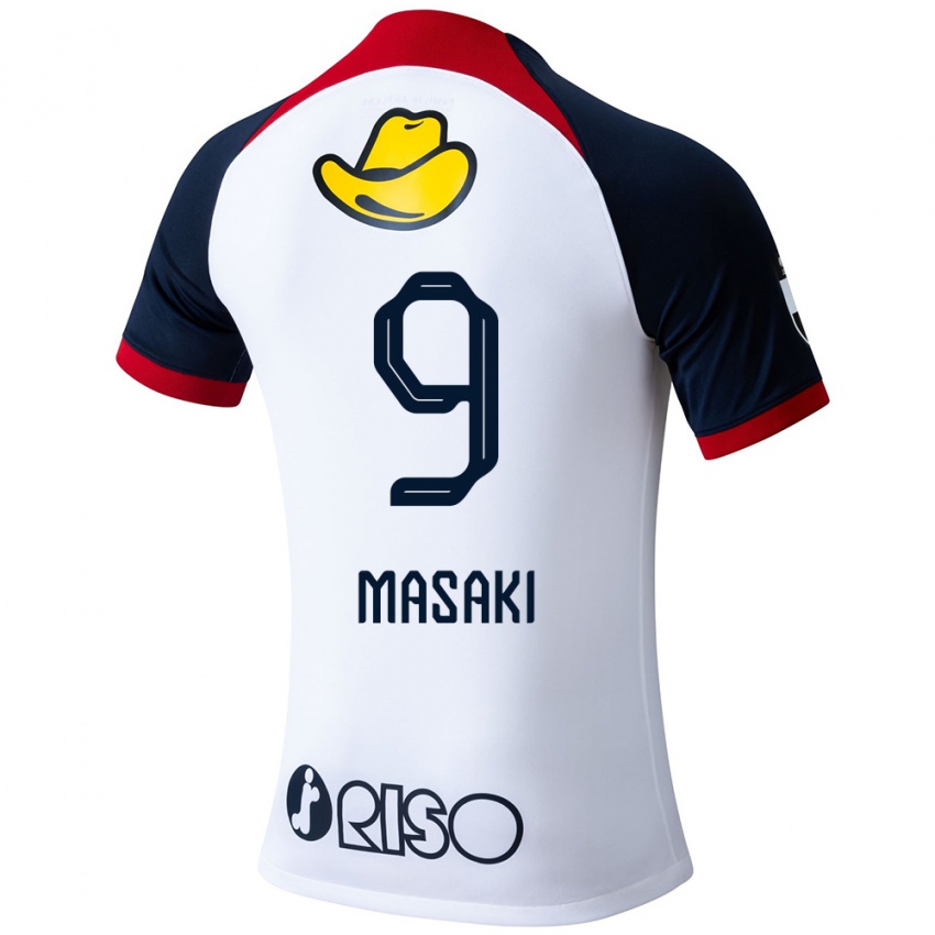 Gyermek Hiroto Masaki #9 Fehér Kék Piros Idegenbeli Jersey 2024/25 Mez Póló Ing