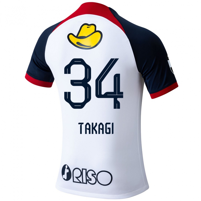 Gyermek Haruto Takagi #34 Fehér Kék Piros Idegenbeli Jersey 2024/25 Mez Póló Ing