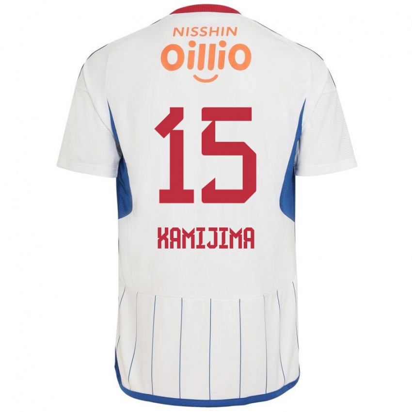 Gyermek Takumi Kamijima #15 Fehér Kék Piros Idegenbeli Jersey 2024/25 Mez Póló Ing