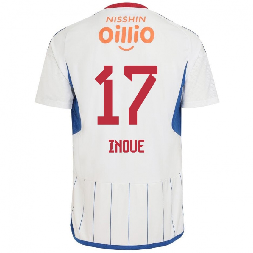 Gyermek Kenta Inoue #17 Fehér Kék Piros Idegenbeli Jersey 2024/25 Mez Póló Ing