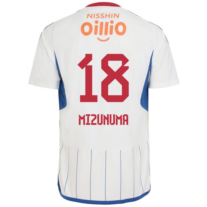 Gyermek Kota Mizunuma #18 Fehér Kék Piros Idegenbeli Jersey 2024/25 Mez Póló Ing