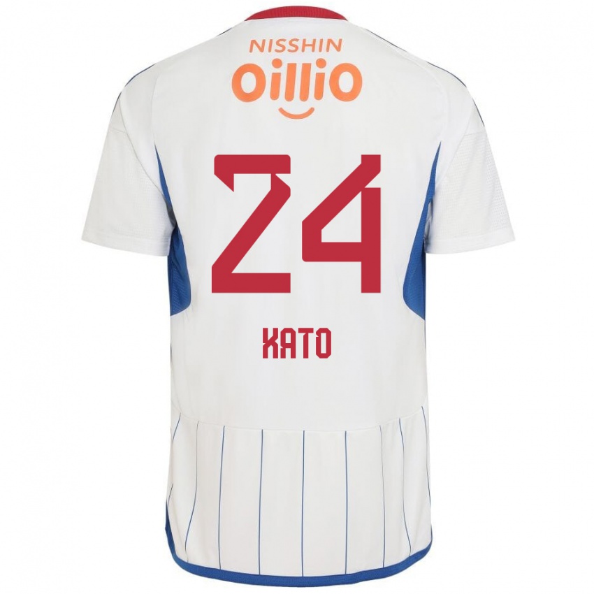 Gyermek Hijiri Kato #24 Fehér Kék Piros Idegenbeli Jersey 2024/25 Mez Póló Ing