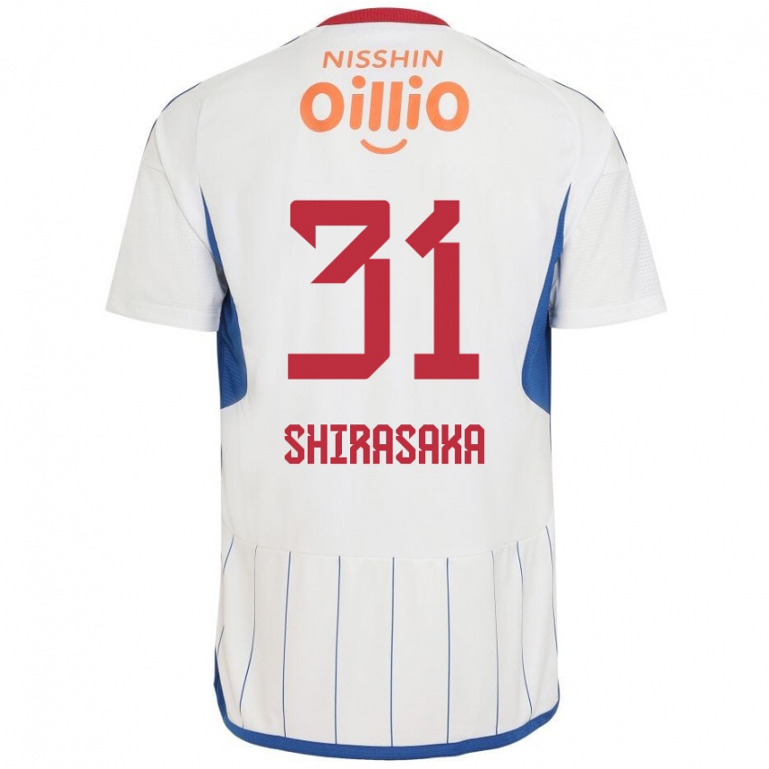 Gyermek Fuma Shirasaka #31 Fehér Kék Piros Idegenbeli Jersey 2024/25 Mez Póló Ing