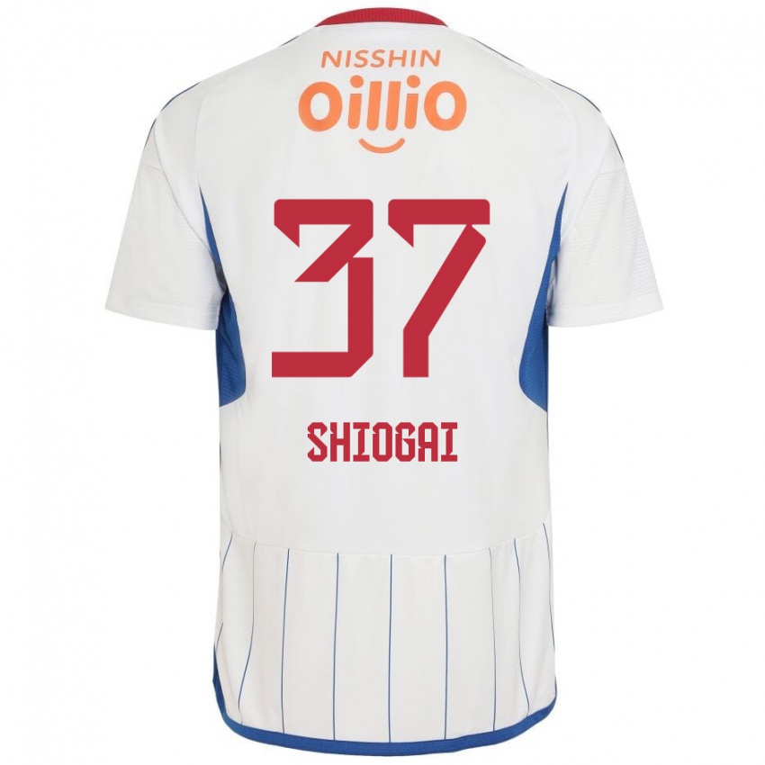 Gyermek Kento Shiogai #37 Fehér Kék Piros Idegenbeli Jersey 2024/25 Mez Póló Ing