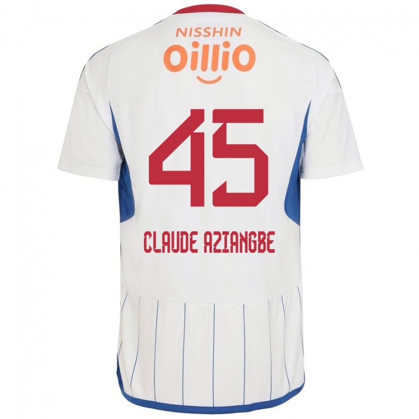 Gyermek Jean Claude Aziangbe #45 Fehér Kék Piros Idegenbeli Jersey 2024/25 Mez Póló Ing