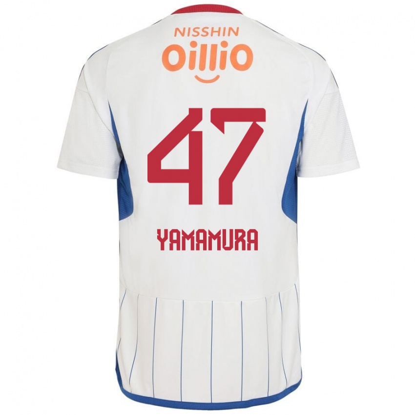 Gyermek Kazuya Yamamura #47 Fehér Kék Piros Idegenbeli Jersey 2024/25 Mez Póló Ing