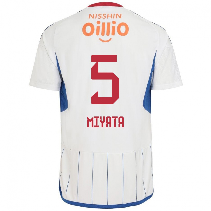 Gyermek Haru Miyata #5 Fehér Kék Piros Idegenbeli Jersey 2024/25 Mez Póló Ing