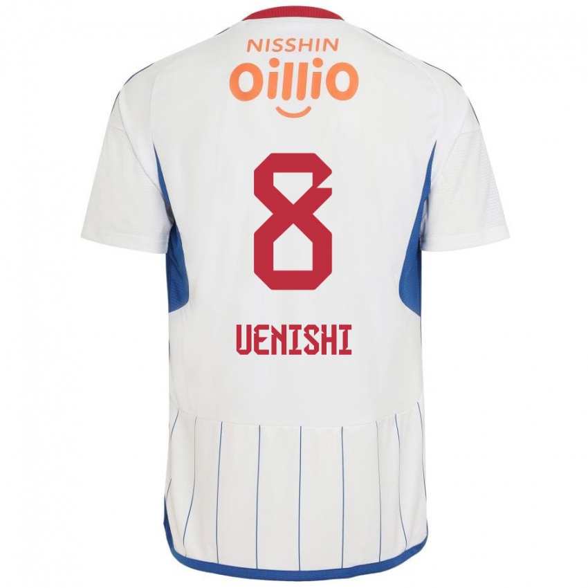 Gyermek Haruki Uenishi #8 Fehér Kék Piros Idegenbeli Jersey 2024/25 Mez Póló Ing