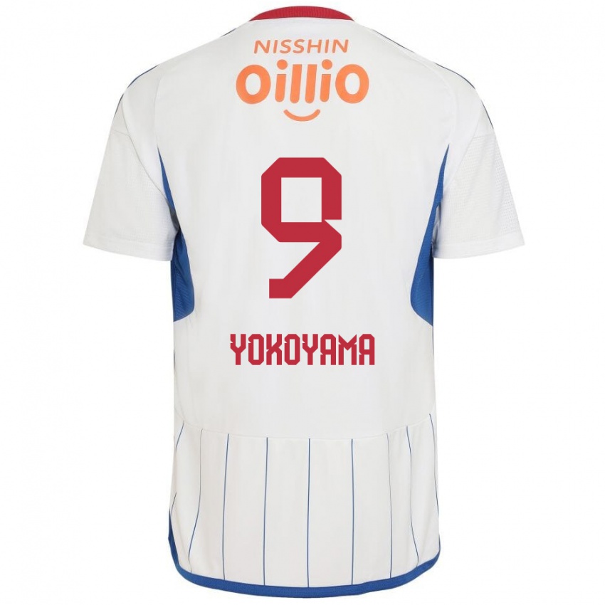 Gyermek Shunsuke Yokoyama #9 Fehér Kék Piros Idegenbeli Jersey 2024/25 Mez Póló Ing