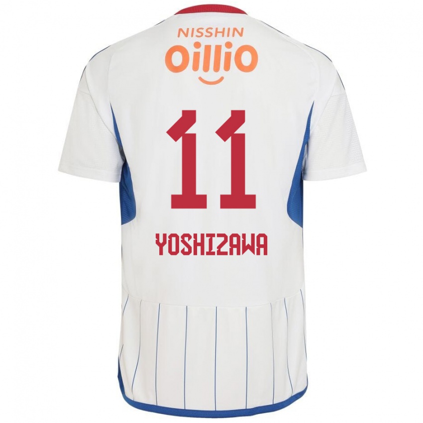 Gyermek Mirai Yoshizawa #11 Fehér Kék Piros Idegenbeli Jersey 2024/25 Mez Póló Ing