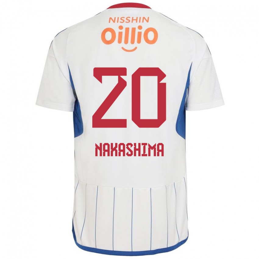 Gyermek Rikuto Nakashima #20 Fehér Kék Piros Idegenbeli Jersey 2024/25 Mez Póló Ing