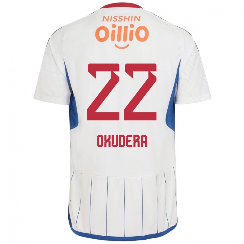 Gyermek Minato Okudera #22 Fehér Kék Piros Idegenbeli Jersey 2024/25 Mez Póló Ing