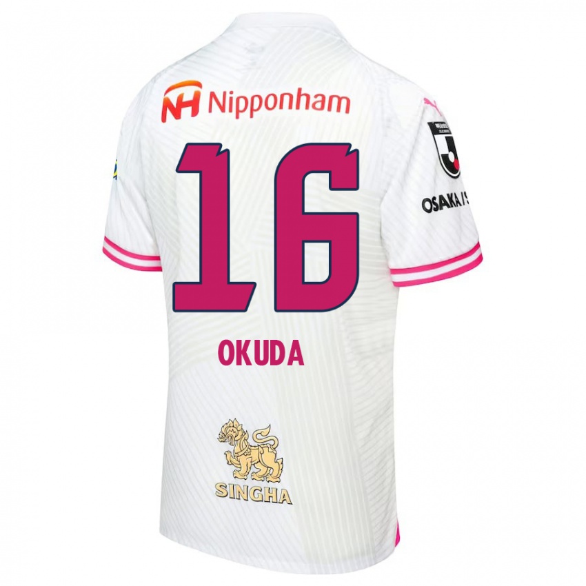 Gyermek Hayato Okuda #16 Fehér Rózsaszín Idegenbeli Jersey 2024/25 Mez Póló Ing