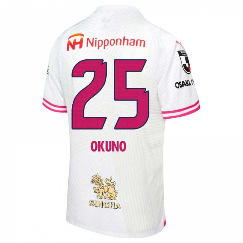 Gyermek Hiroaki Okuno #25 Fehér Rózsaszín Idegenbeli Jersey 2024/25 Mez Póló Ing