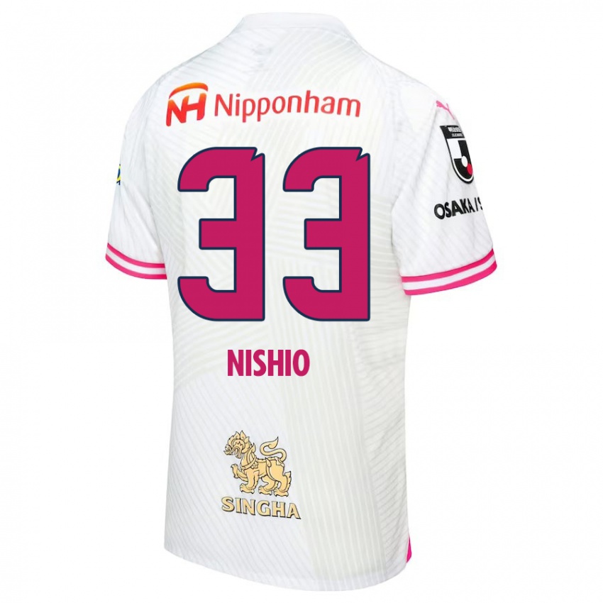 Gyermek Ryuya Nishio #33 Fehér Rózsaszín Idegenbeli Jersey 2024/25 Mez Póló Ing