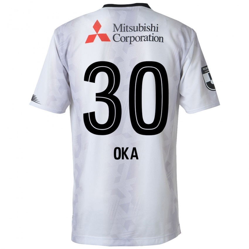 Gyermek Teppei Oka #30 Fehér Fekete Idegenbeli Jersey 2024/25 Mez Póló Ing