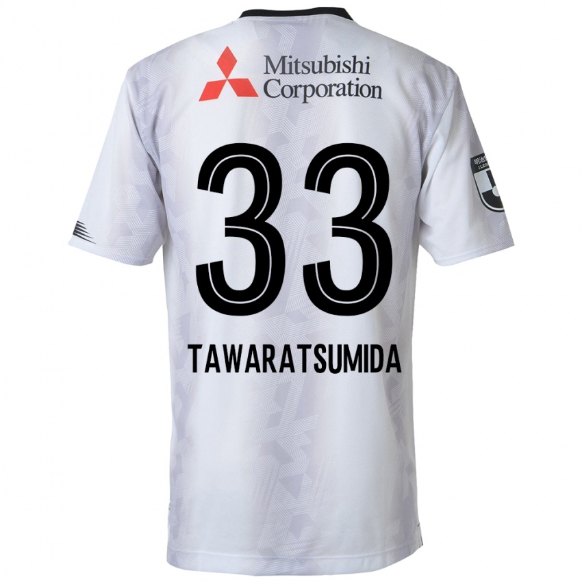 Gyermek Kota Tawaratsumida #33 Fehér Fekete Idegenbeli Jersey 2024/25 Mez Póló Ing