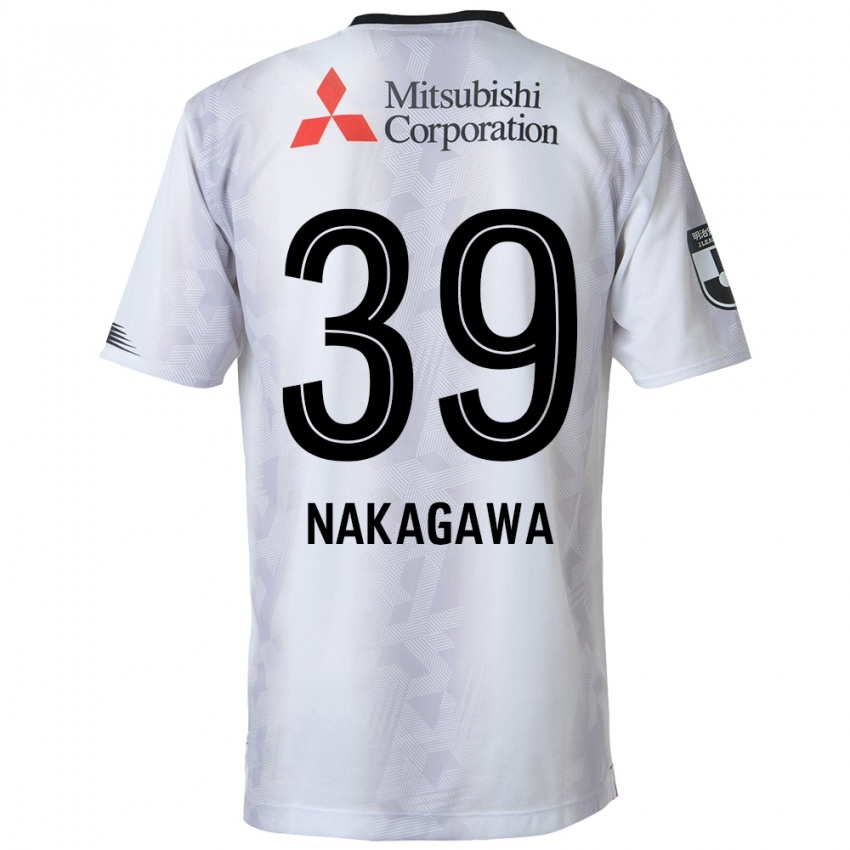 Gyermek Teruhito Nakagawa #39 Fehér Fekete Idegenbeli Jersey 2024/25 Mez Póló Ing