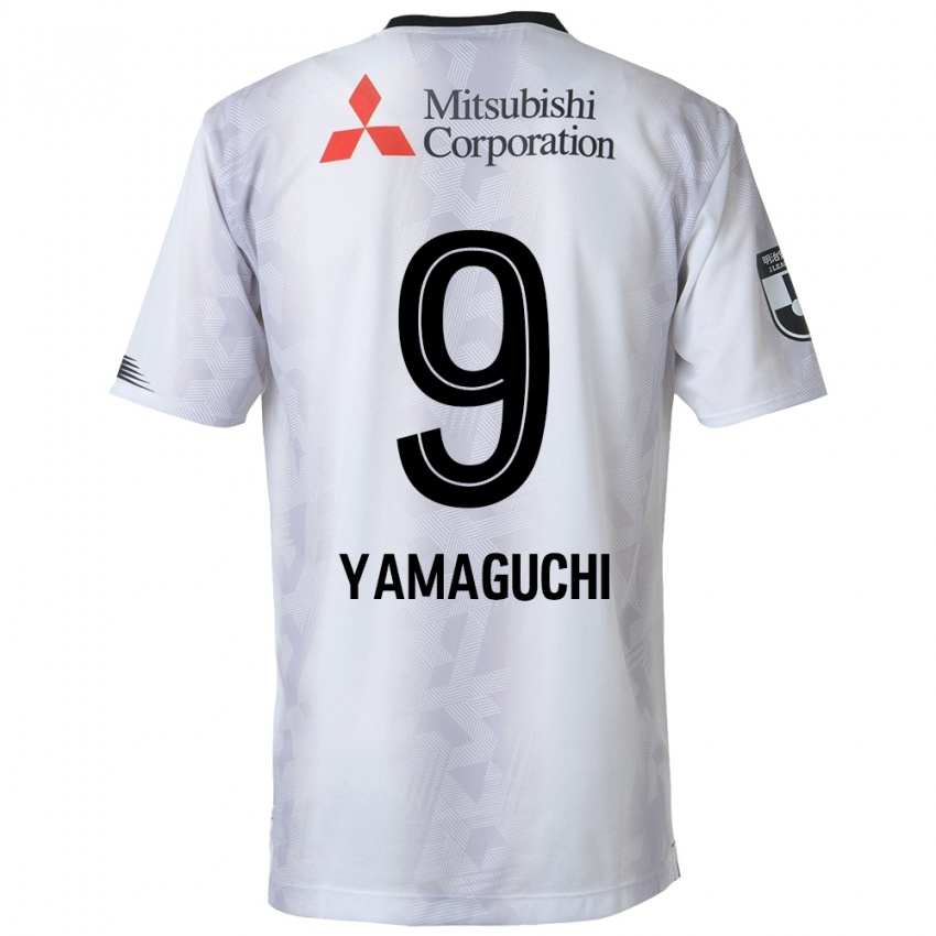 Gyermek Taiyo Yamaguchi #9 Fehér Fekete Idegenbeli Jersey 2024/25 Mez Póló Ing