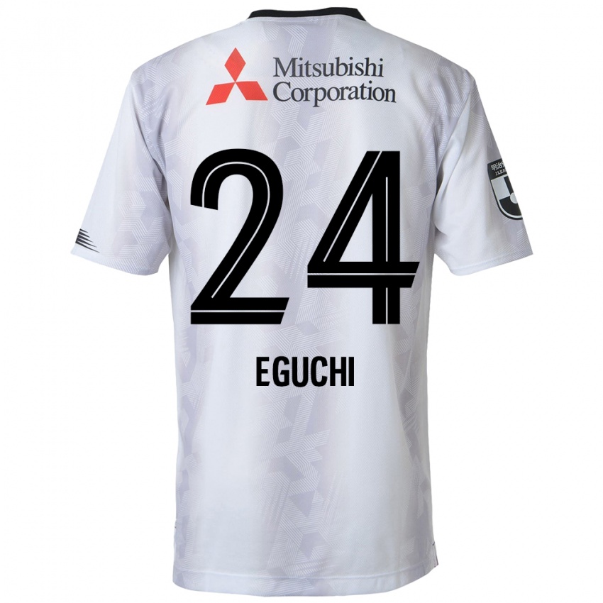 Gyermek Kaito Eguchi #24 Fehér Fekete Idegenbeli Jersey 2024/25 Mez Póló Ing