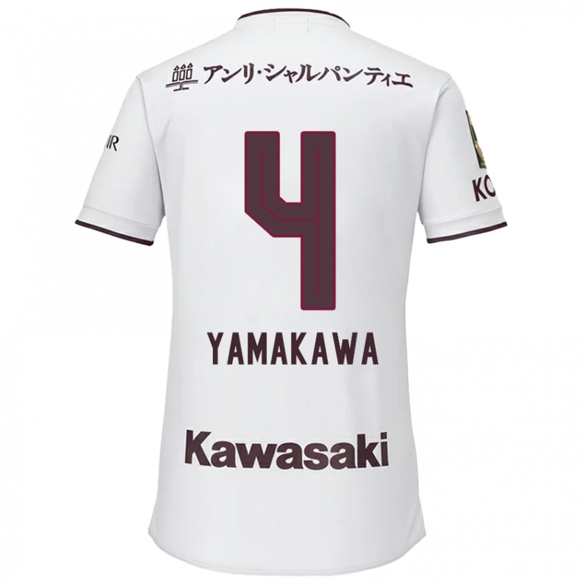 Gyermek Tetsushi Yamakawa #4 Fehér Piros Idegenbeli Jersey 2024/25 Mez Póló Ing