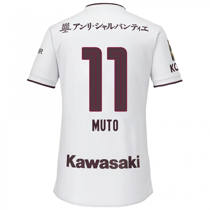 Gyermek Yoshinori Muto #11 Fehér Piros Idegenbeli Jersey 2024/25 Mez Póló Ing