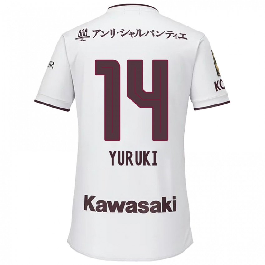 Gyermek Koya Yuruki #14 Fehér Piros Idegenbeli Jersey 2024/25 Mez Póló Ing