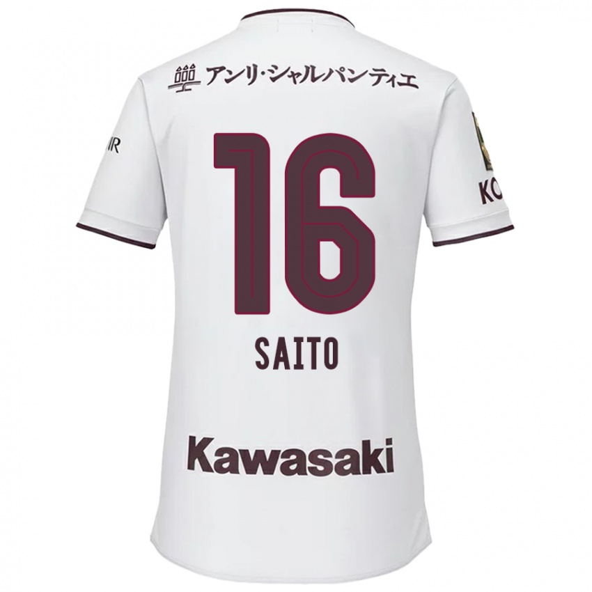 Gyermek Mitsuki Saito #16 Fehér Piros Idegenbeli Jersey 2024/25 Mez Póló Ing