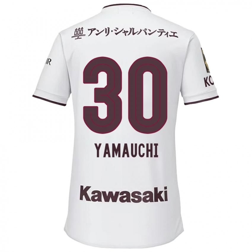 Gyermek Kakeru Yamauchi #30 Fehér Piros Idegenbeli Jersey 2024/25 Mez Póló Ing