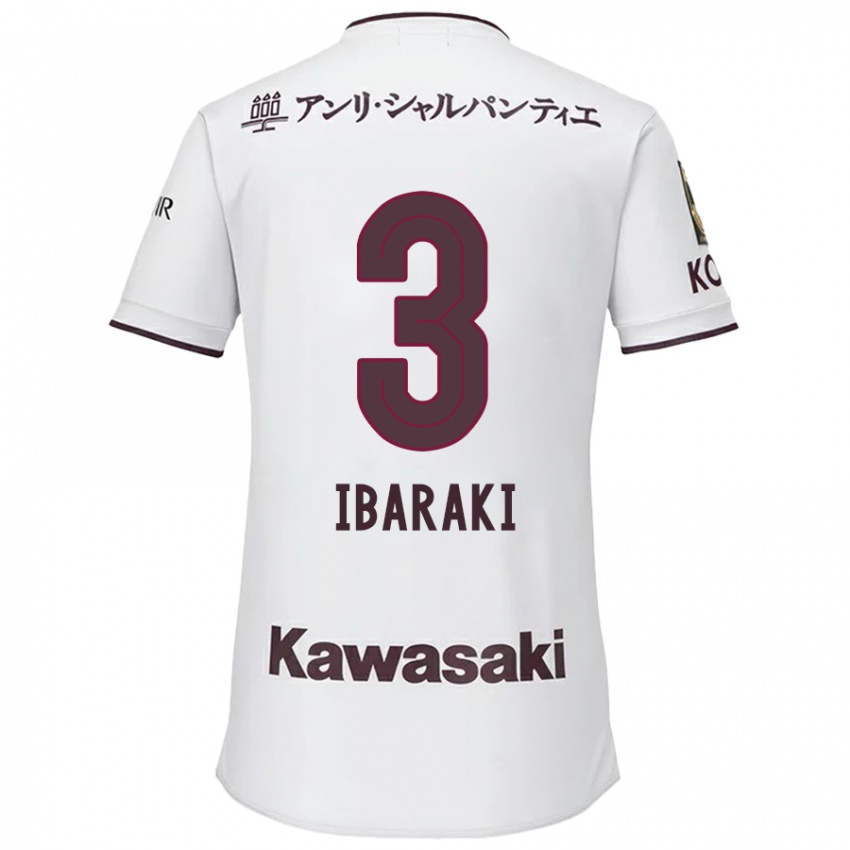 Gyermek Riku Ibaraki #3 Fehér Piros Idegenbeli Jersey 2024/25 Mez Póló Ing