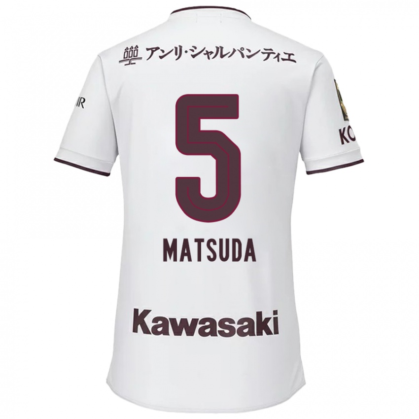 Gyermek Shido Matsuda #5 Fehér Piros Idegenbeli Jersey 2024/25 Mez Póló Ing