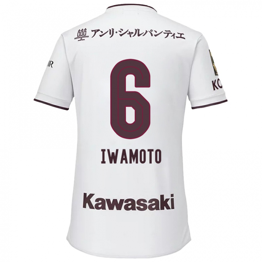 Gyermek Yuan Iwamoto #6 Fehér Piros Idegenbeli Jersey 2024/25 Mez Póló Ing