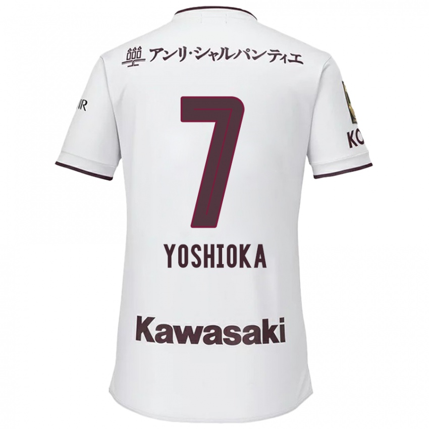 Gyermek Ran Yoshioka #7 Fehér Piros Idegenbeli Jersey 2024/25 Mez Póló Ing