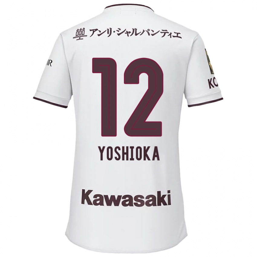 Gyermek Kosuke Yoshioka #12 Fehér Piros Idegenbeli Jersey 2024/25 Mez Póló Ing