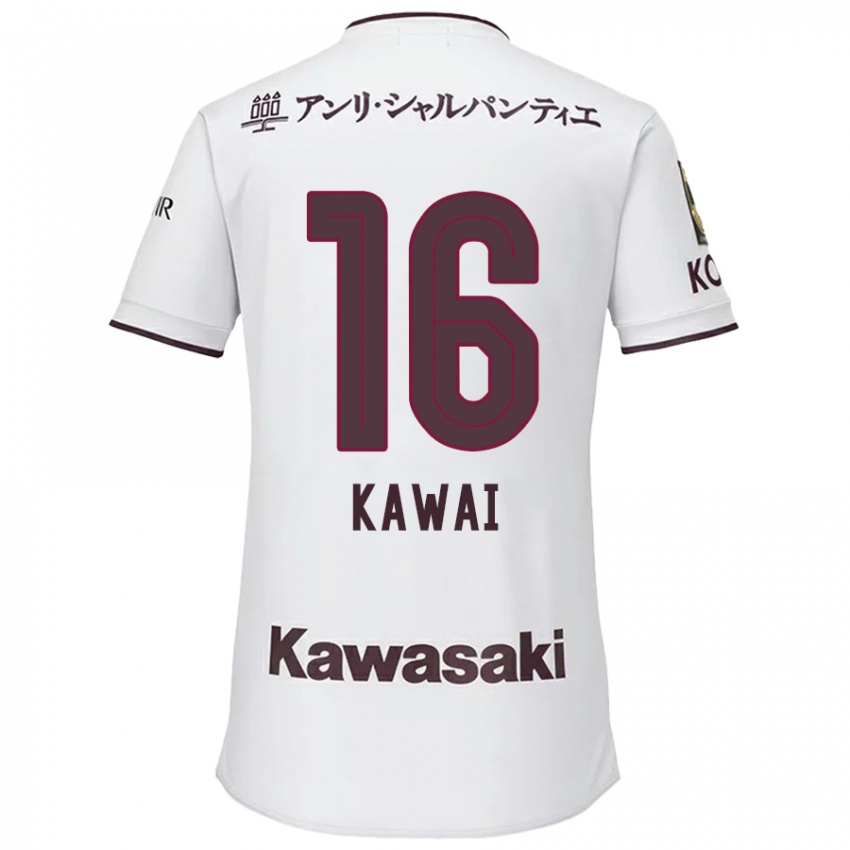 Gyermek Yuka Kawai #16 Fehér Piros Idegenbeli Jersey 2024/25 Mez Póló Ing