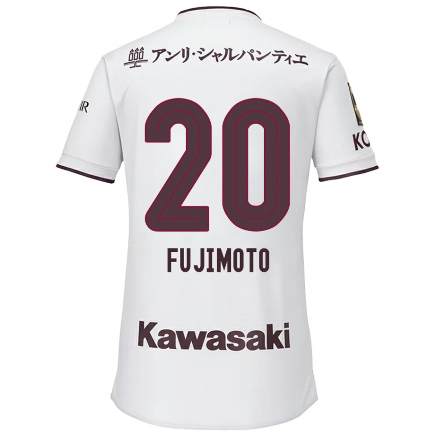 Gyermek Riku Fujimoto #20 Fehér Piros Idegenbeli Jersey 2024/25 Mez Póló Ing