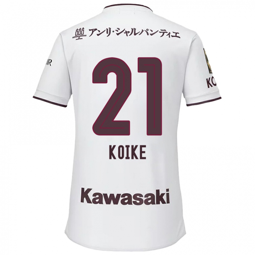 Gyermek Shusuke Koike #21 Fehér Piros Idegenbeli Jersey 2024/25 Mez Póló Ing