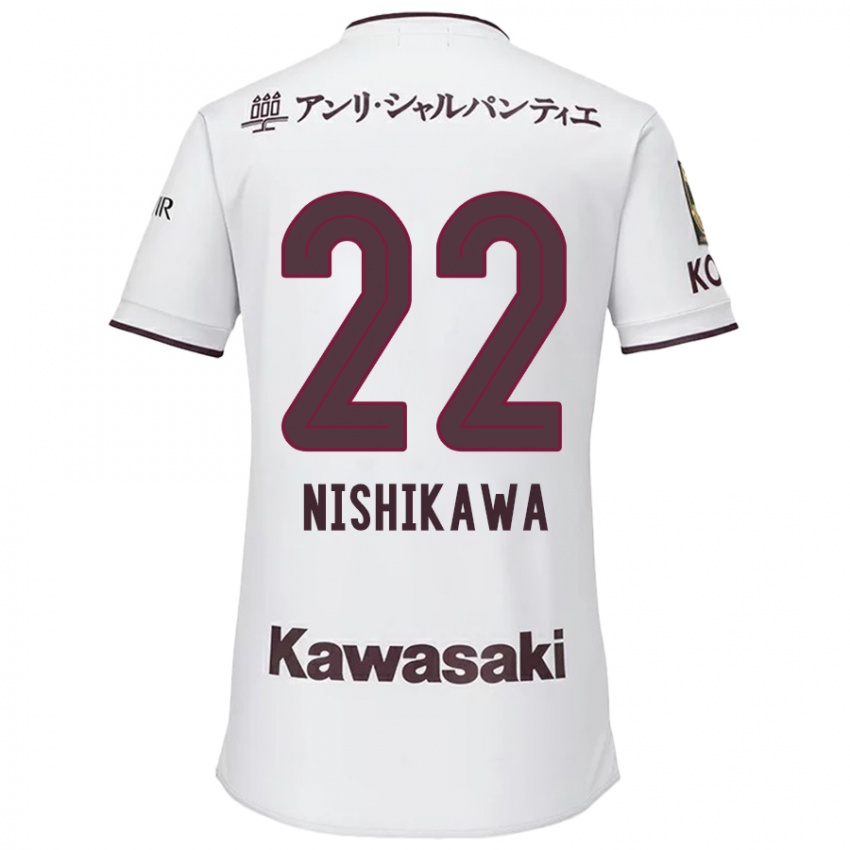 Gyermek Aiku Nishikawa #22 Fehér Piros Idegenbeli Jersey 2024/25 Mez Póló Ing